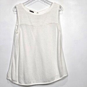 Talbots Top Womens Medium White Knit Front Chiffon Back Boho Beachy Blouse